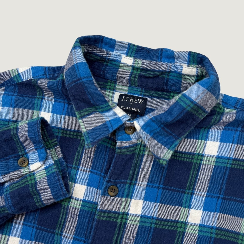 J.Crew Mens M Flannel Shirt Blue Green Plaid Long Sleeve Button Down
